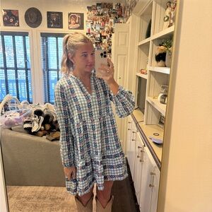 Blue and White Plaid Dress